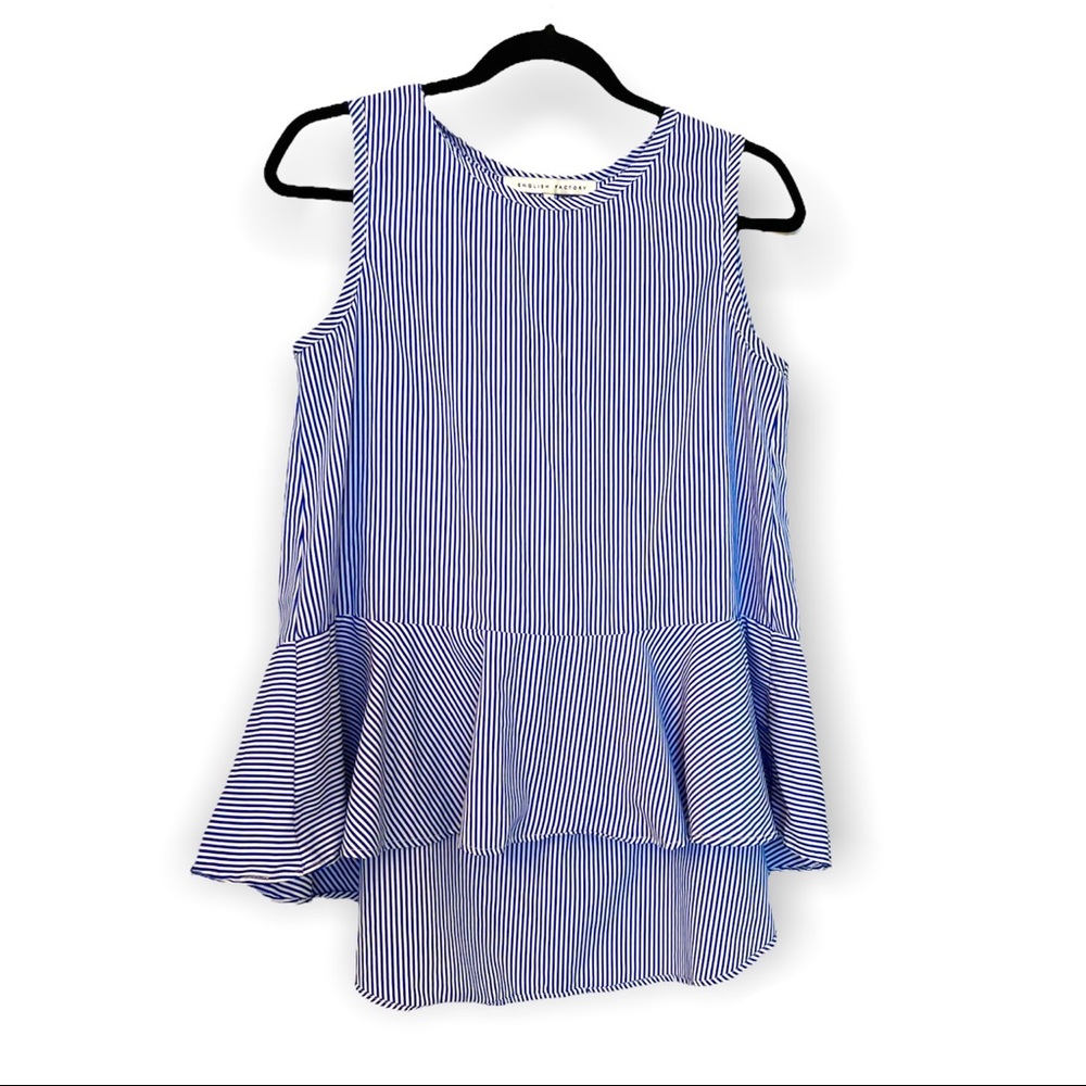 English Factory Blue Striped Sleeveless Top, Small